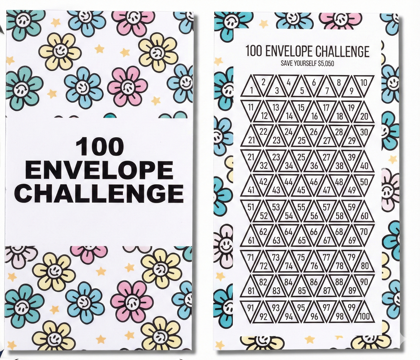 100 Umschläge Spar-Challenge – Smiley-Blumen-Edition