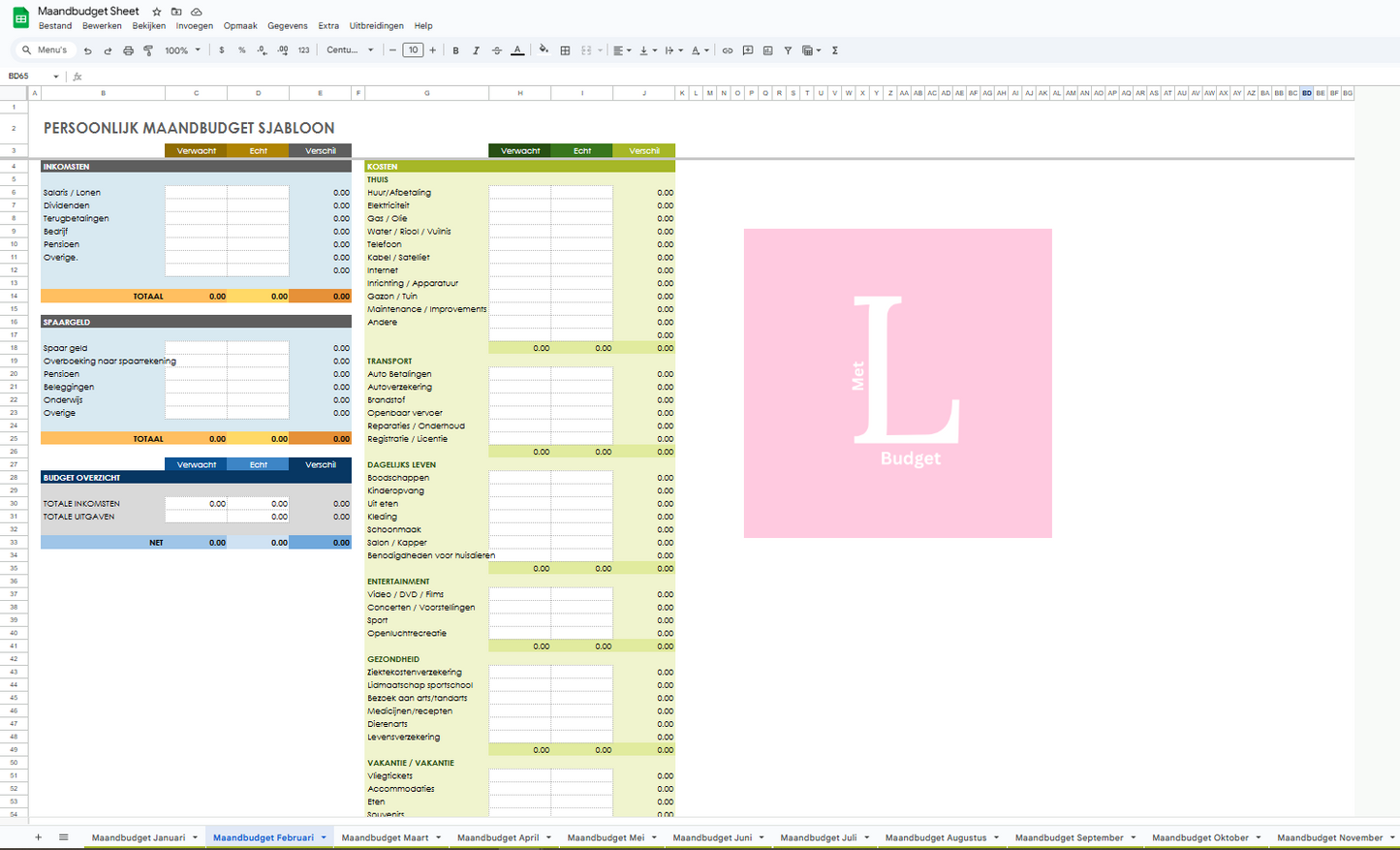 Familien- &amp; Paar-Budgetvorlage Excel-Tabelle Digital